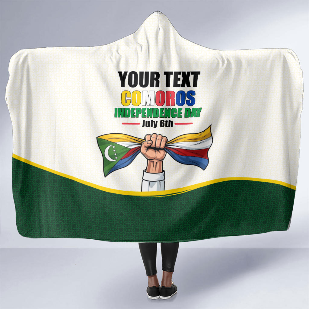 Personalized Comoros Independence Day Hooded Blanket July 6th National Pride Flag Graphic With Heritage Emblem