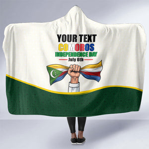 Personalized Comoros Independence Day Hooded Blanket July 6th National Pride Flag Graphic With Heritage Emblem