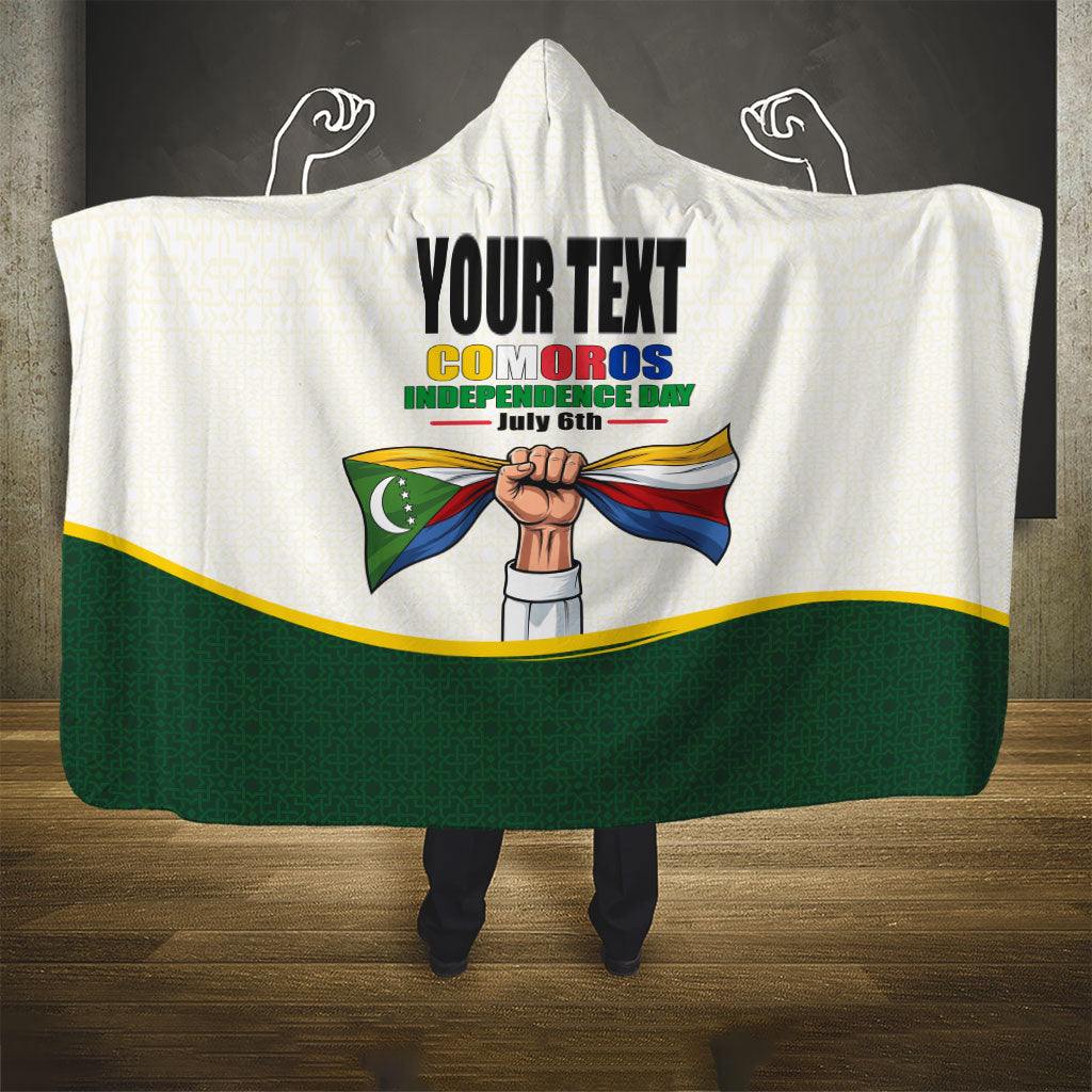 Personalized Comoros Independence Day Hooded Blanket July 6th National Pride Flag Graphic With Heritage Emblem