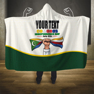 Personalized Comoros Independence Day Hooded Blanket July 6th National Pride Flag Graphic With Heritage Emblem
