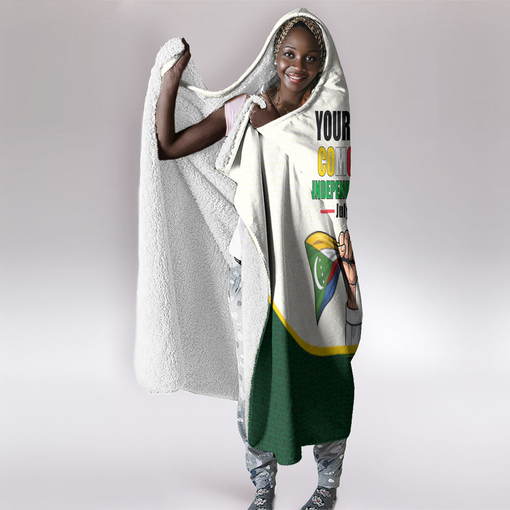 Personalized Comoros Independence Day Hooded Blanket July 6th National Pride Flag Graphic With Heritage Emblem