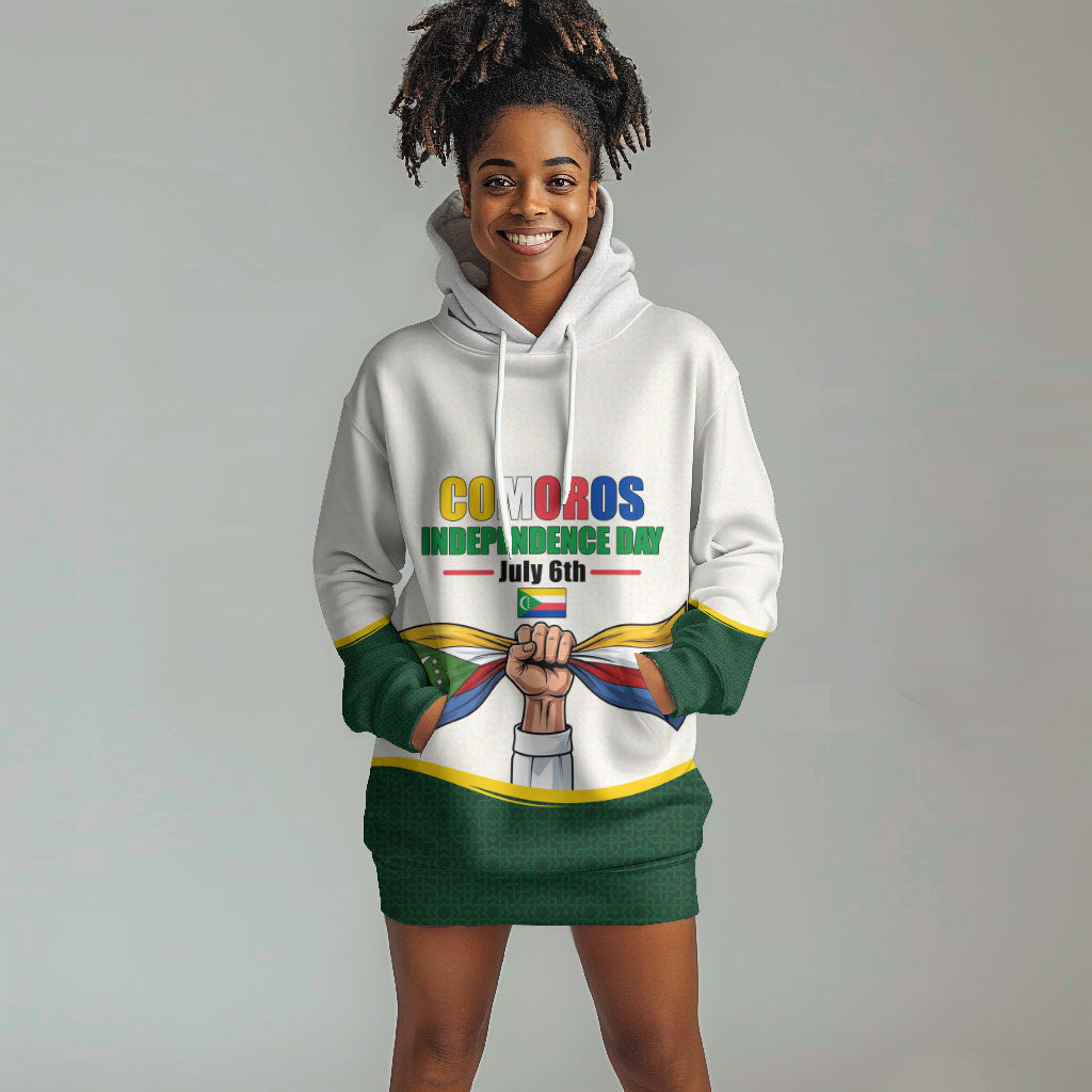 Personalized Comoros Independence Day Hoodie Dress July 6th National Pride Flag Graphic With Heritage Emblem