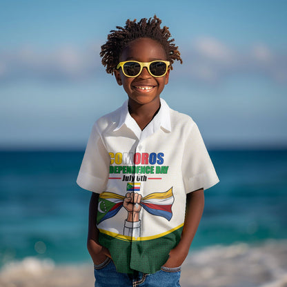Personalized Comoros Independence Day Kid Hawaiian Shirt July 6th National Pride Flag Graphic With Heritage Emblem