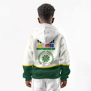 Personalized Comoros Independence Day Kid Hoodie July 6th National Pride Flag Graphic With Heritage Emblem