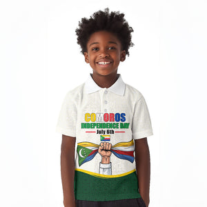 Personalized Comoros Independence Day Kid Polo Shirt July 6th National Pride Flag Graphic With Heritage Emblem