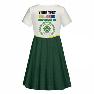 Personalized Comoros Independence Day Kid Short Sleeve Dress July 6th National Pride Flag Graphic With Heritage Emblem