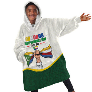 Personalized Comoros Independence Day Kid Wearable Blanket Hoodie July 6th National Pride Flag Graphic With Heritage Emblem