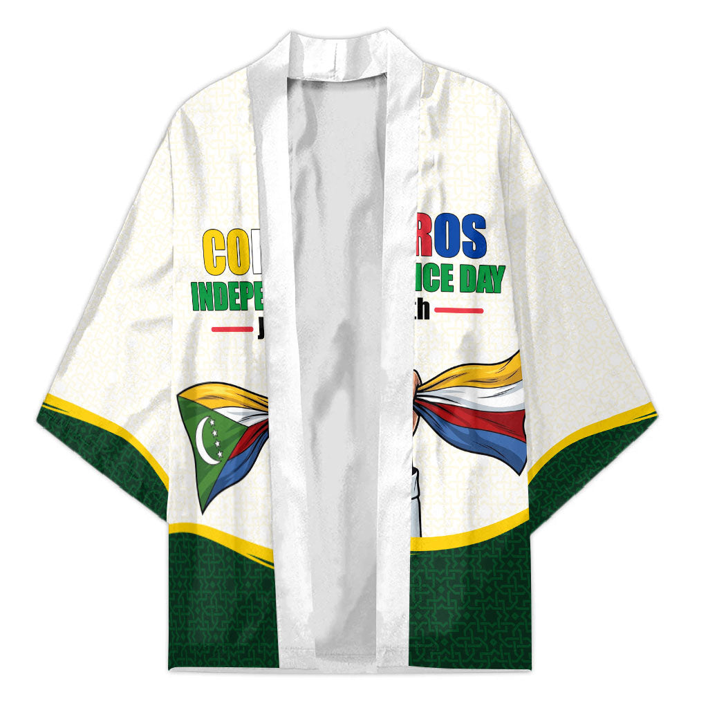 Personalized Comoros Independence Day Kimono July 6th National Pride Flag Graphic With Heritage Emblem