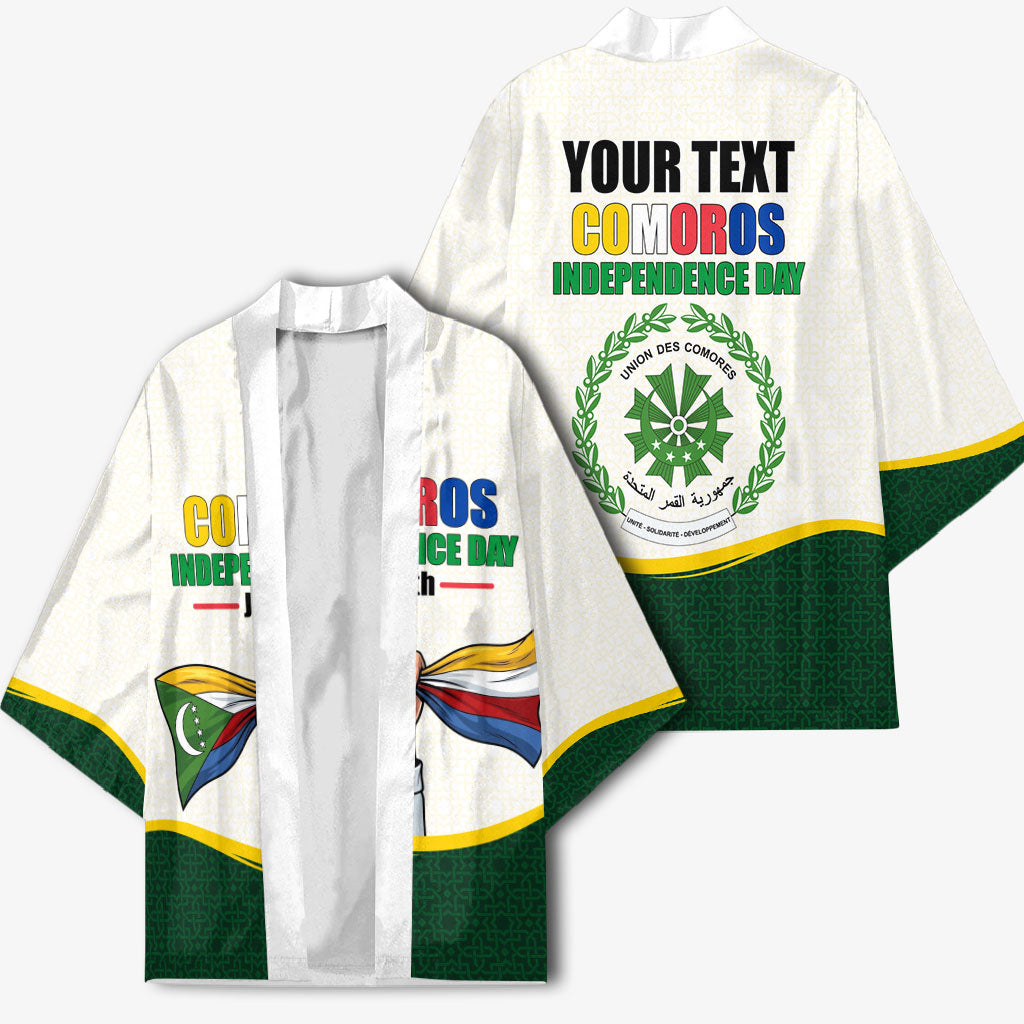 Personalized Comoros Independence Day Kimono July 6th National Pride Flag Graphic With Heritage Emblem