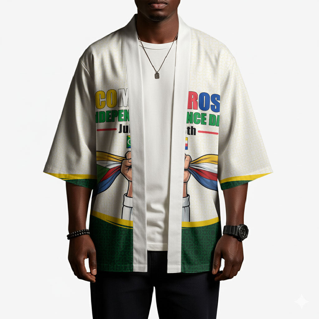 Personalized Comoros Independence Day Kimono July 6th National Pride Flag Graphic With Heritage Emblem
