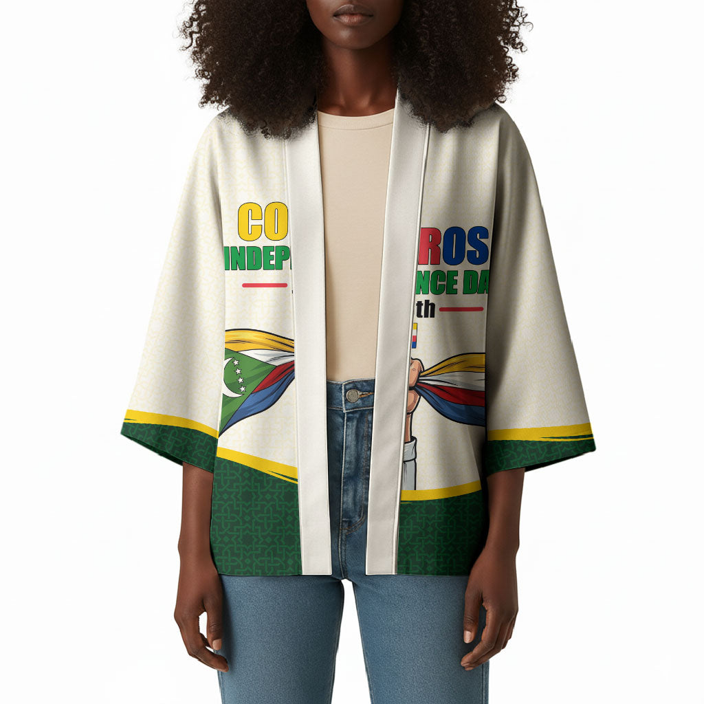 Personalized Comoros Independence Day Kimono July 6th National Pride Flag Graphic With Heritage Emblem