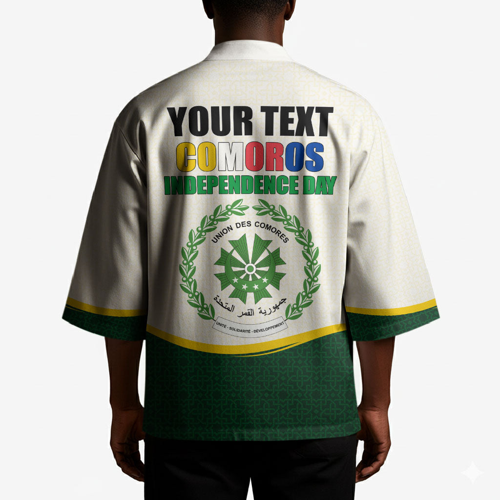 Personalized Comoros Independence Day Kimono July 6th National Pride Flag Graphic With Heritage Emblem