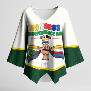 Personalized Comoros Independence Day Kimono Sleeve Blouse July 6th National Pride Flag Graphic With Heritage Emblem