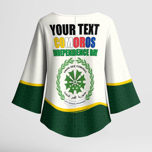 Personalized Comoros Independence Day Kimono Sleeve Blouse July 6th National Pride Flag Graphic With Heritage Emblem