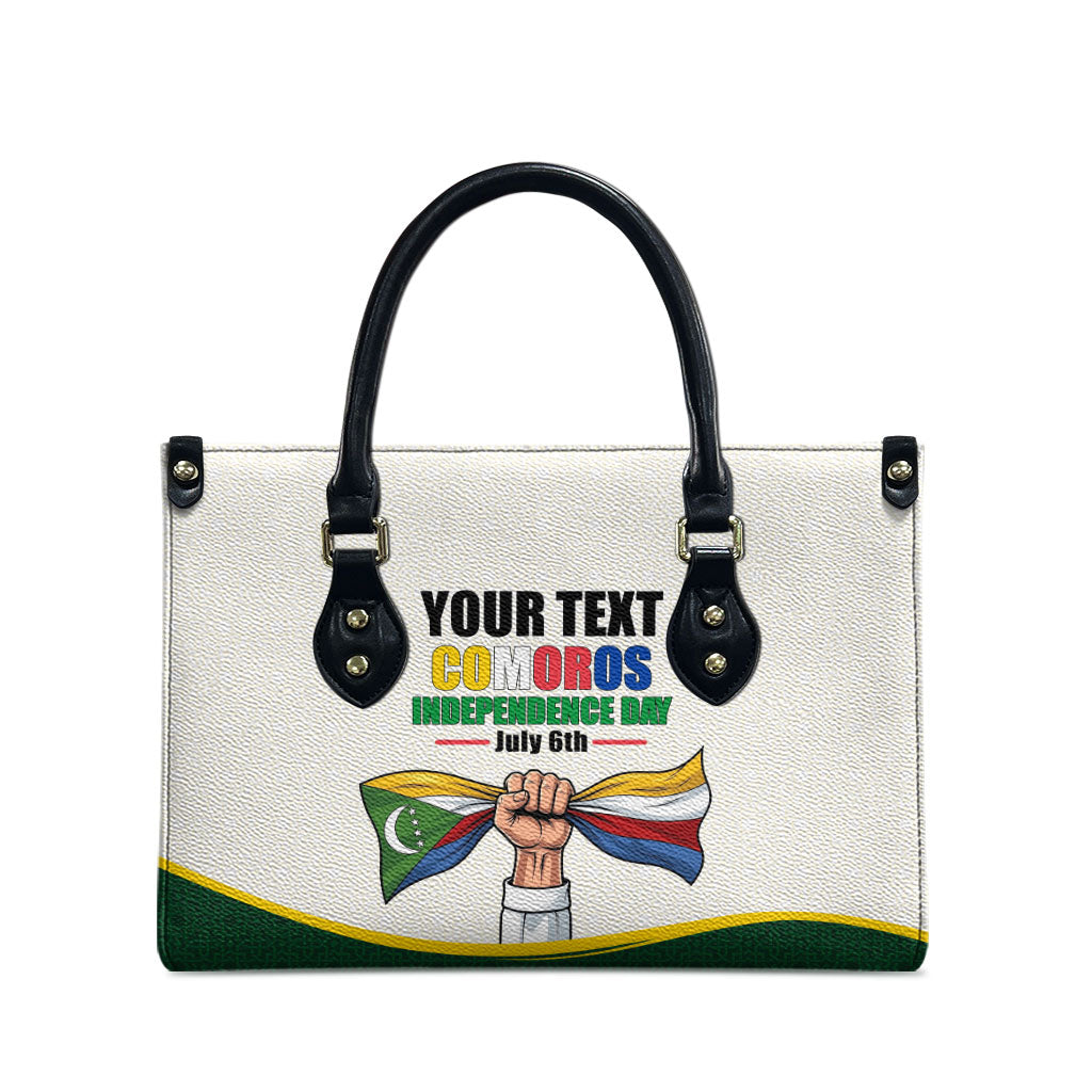 Personalized Comoros Independence Day Leather Bag July 6th National Pride Flag Graphic With Heritage Emblem