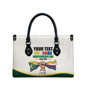Personalized Comoros Independence Day Leather Bag July 6th National Pride Flag Graphic With Heritage Emblem