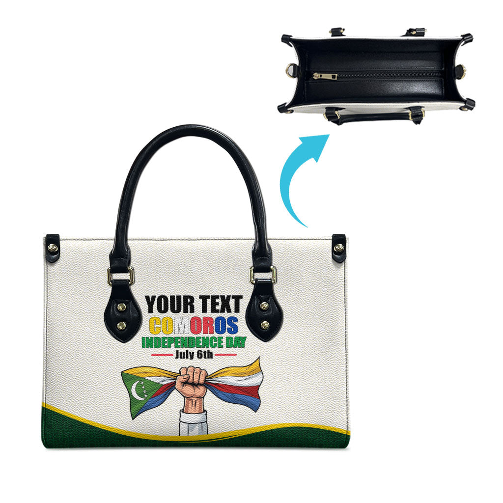 Personalized Comoros Independence Day Leather Bag July 6th National Pride Flag Graphic With Heritage Emblem