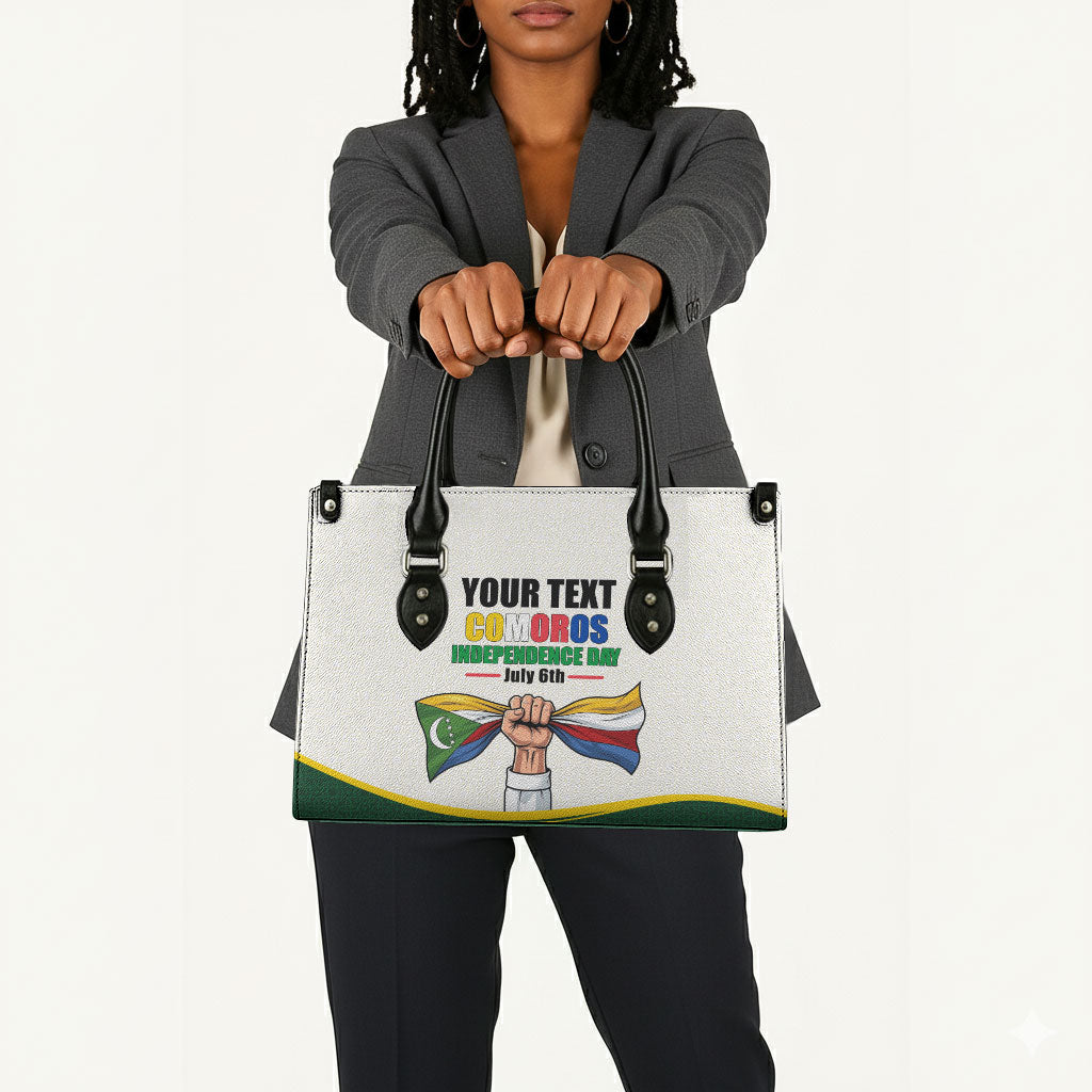Personalized Comoros Independence Day Leather Bag July 6th National Pride Flag Graphic With Heritage Emblem
