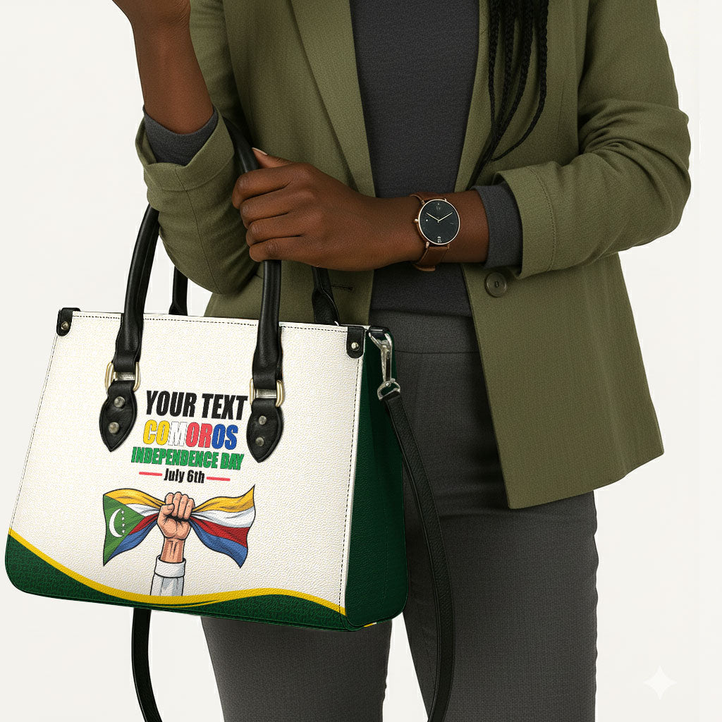 Personalized Comoros Independence Day Leather Bag July 6th National Pride Flag Graphic With Heritage Emblem