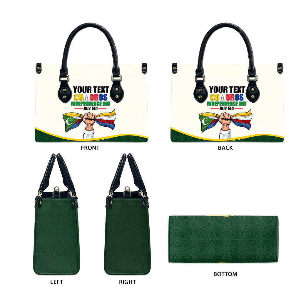 Personalized Comoros Independence Day Leather Bag July 6th National Pride Flag Graphic With Heritage Emblem