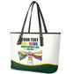 Personalized Comoros Independence Day Leather Tote Bag July 6th National Pride Flag Graphic With Heritage Emblem