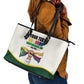 Personalized Comoros Independence Day Leather Tote Bag July 6th National Pride Flag Graphic With Heritage Emblem