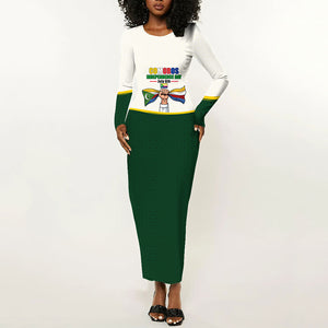 Personalized Comoros Independence Day Long Sleeve Bodycon Dress July 6th National Pride Flag Graphic With Heritage Emblem