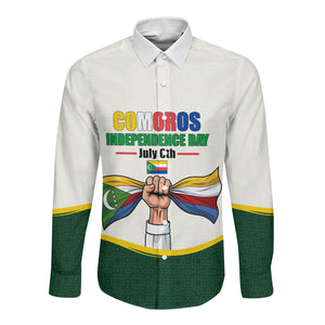 Personalized Comoros Independence Day Long Sleeve Button Shirt July 6th National Pride Flag Graphic With Heritage Emblem