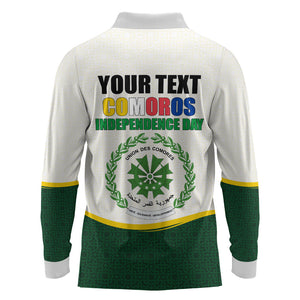 Personalized Comoros Independence Day Long Sleeve Polo Shirt July 6th National Pride Flag Graphic With Heritage Emblem