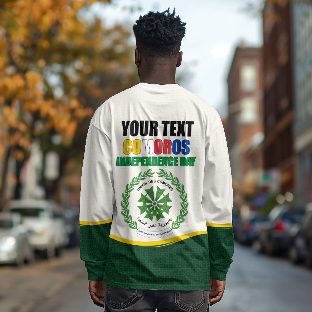 Personalized Comoros Independence Day Long Sleeve Shirt July 6th National Pride Flag Graphic With Heritage Emblem