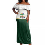 Personalized Comoros Independence Day Off Shoulder Maxi Dress July 6th National Pride Flag Graphic With Heritage Emblem