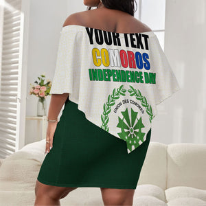 Personalized Comoros Independence Day Off Shoulder Short Dress July 6th National Pride Flag Graphic With Heritage Emblem