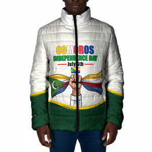 Personalized Comoros Independence Day Padded Jacket July 6th National Pride Flag Graphic With Heritage Emblem