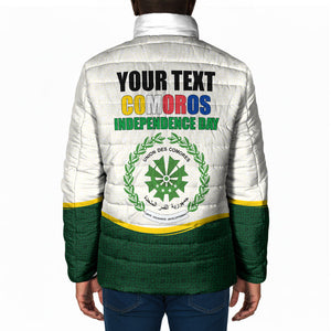 Personalized Comoros Independence Day Padded Jacket July 6th National Pride Flag Graphic With Heritage Emblem