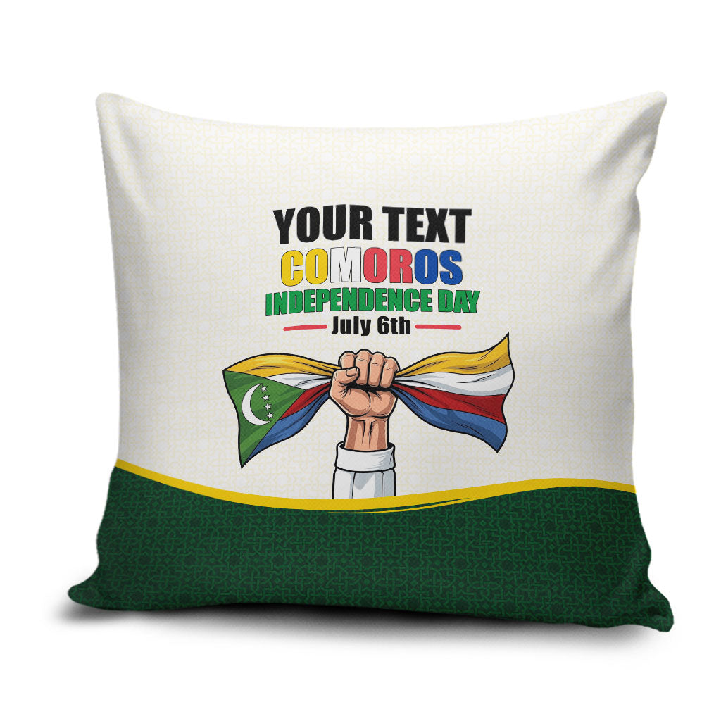 Personalized Comoros Independence Day Pillow Cover July 6th National Pride Flag Graphic With Heritage Emblem