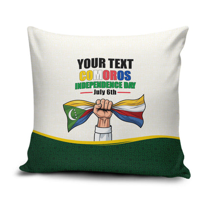 Personalized Comoros Independence Day Pillow Cover July 6th National Pride Flag Graphic With Heritage Emblem