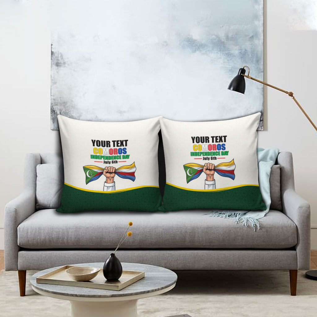 Personalized Comoros Independence Day Pillow Cover July 6th National Pride Flag Graphic With Heritage Emblem