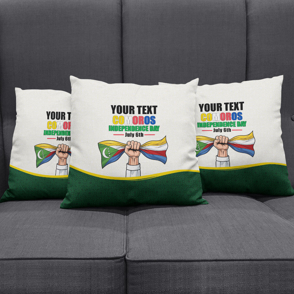 Personalized Comoros Independence Day Pillow Cover July 6th National Pride Flag Graphic With Heritage Emblem