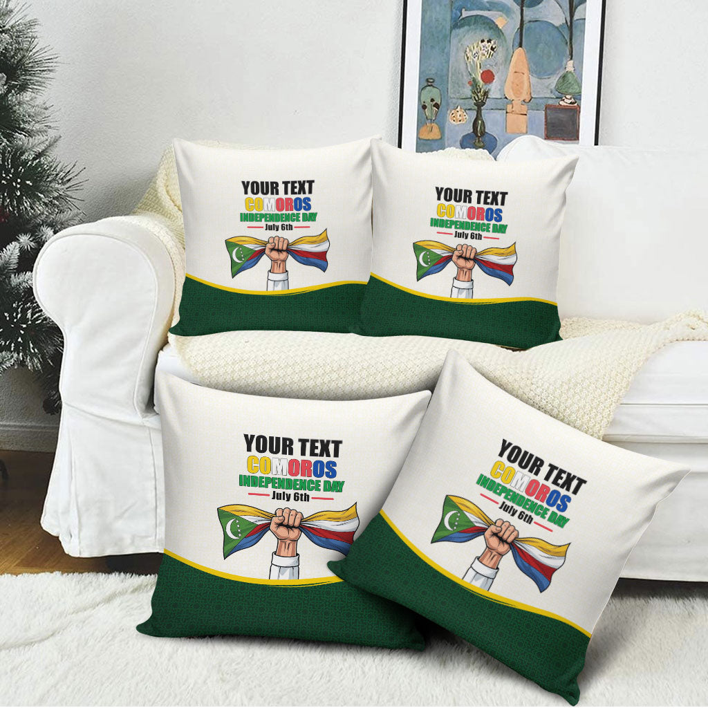 Personalized Comoros Independence Day Pillow Cover July 6th National Pride Flag Graphic With Heritage Emblem