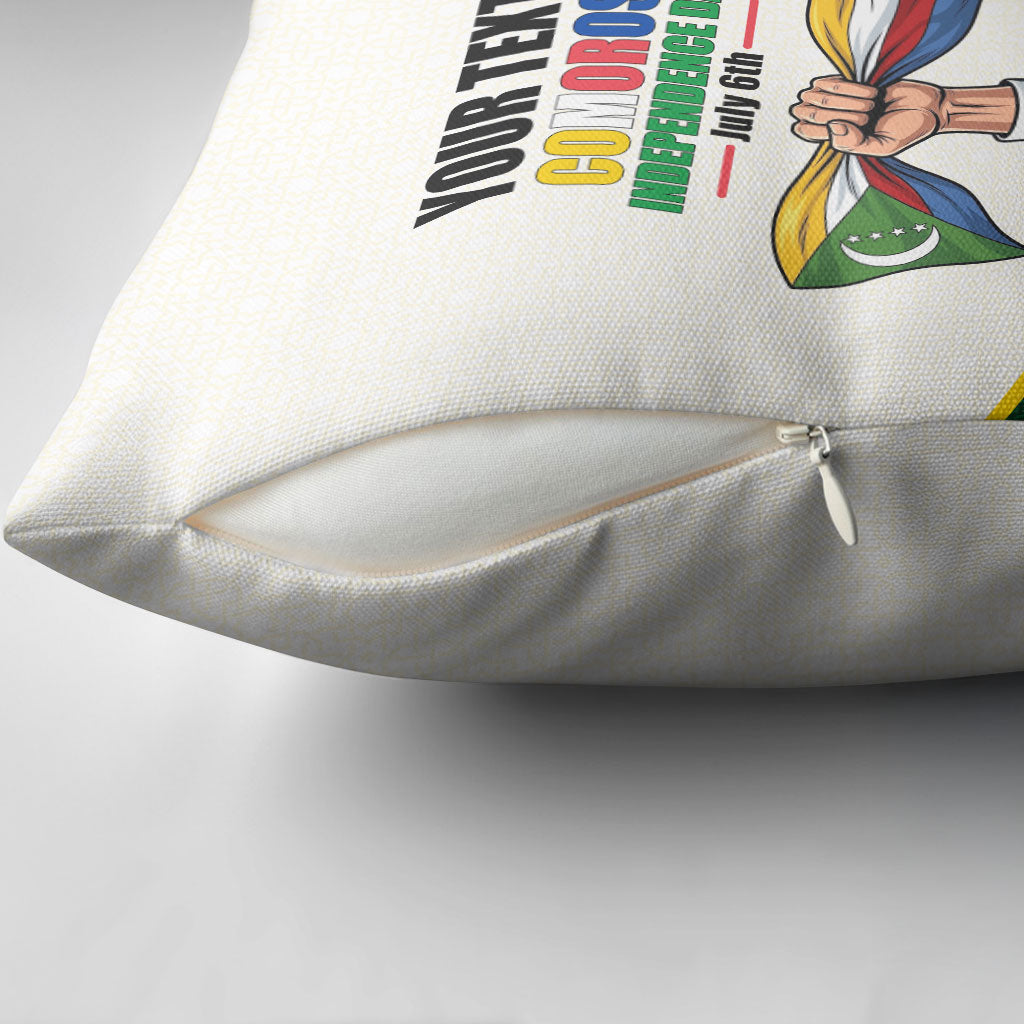 Personalized Comoros Independence Day Pillow Cover July 6th National Pride Flag Graphic With Heritage Emblem