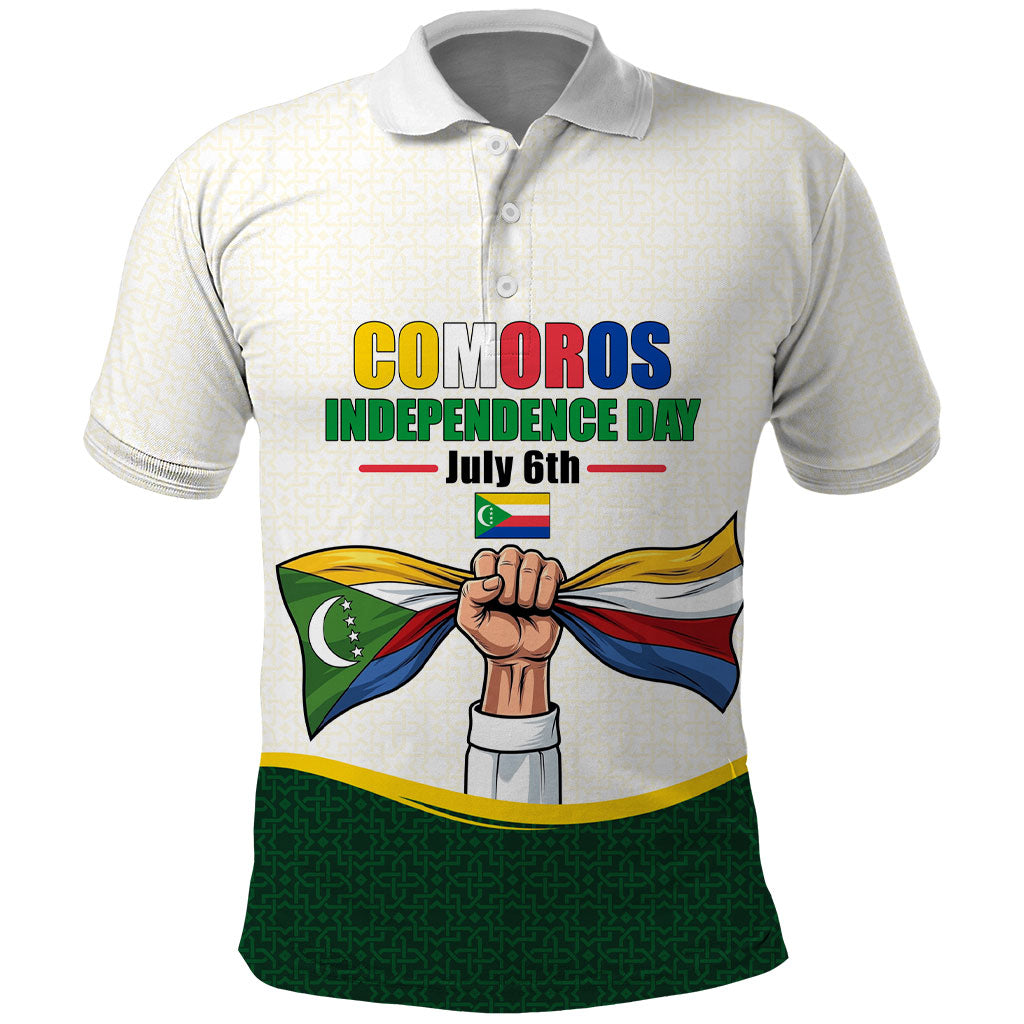 Personalized Comoros Independence Day Polo Shirt July 6th National Pride Flag Graphic With Heritage Emblem