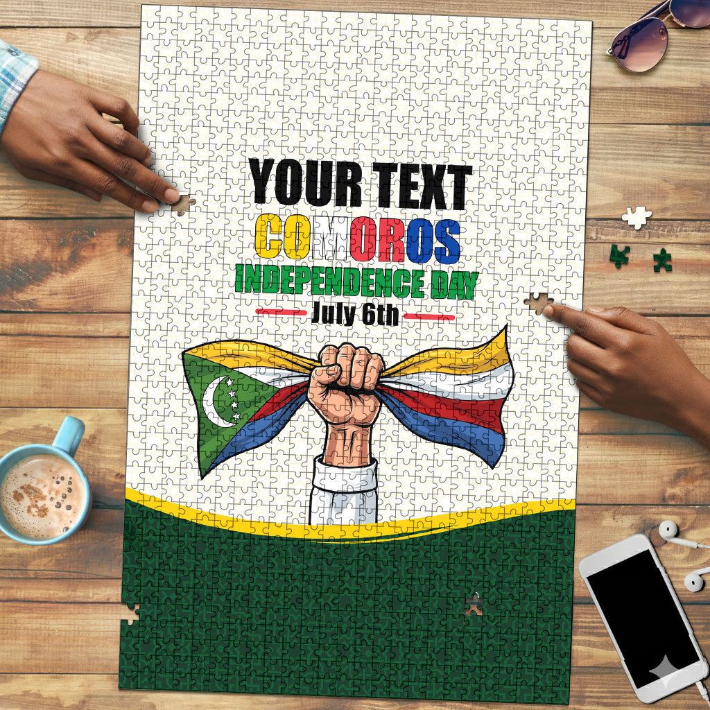 Personalized Comoros Independence Day Puzzle July 6th National Pride Flag Graphic With Heritage Emblem