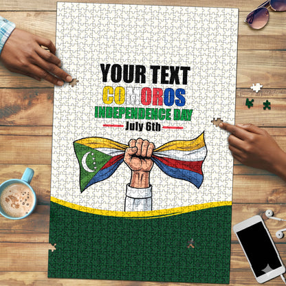 Personalized Comoros Independence Day Puzzle July 6th National Pride Flag Graphic With Heritage Emblem