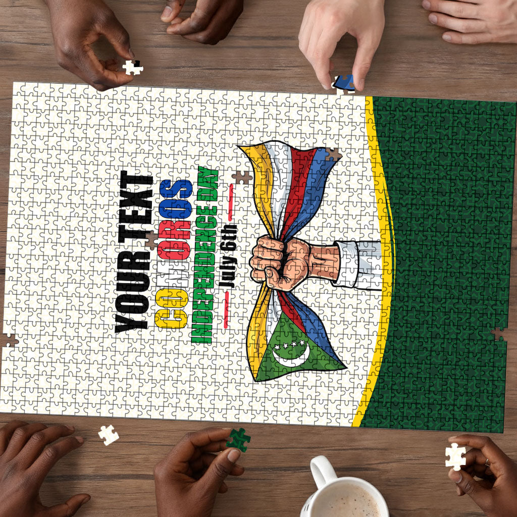 Personalized Comoros Independence Day Puzzle July 6th National Pride Flag Graphic With Heritage Emblem
