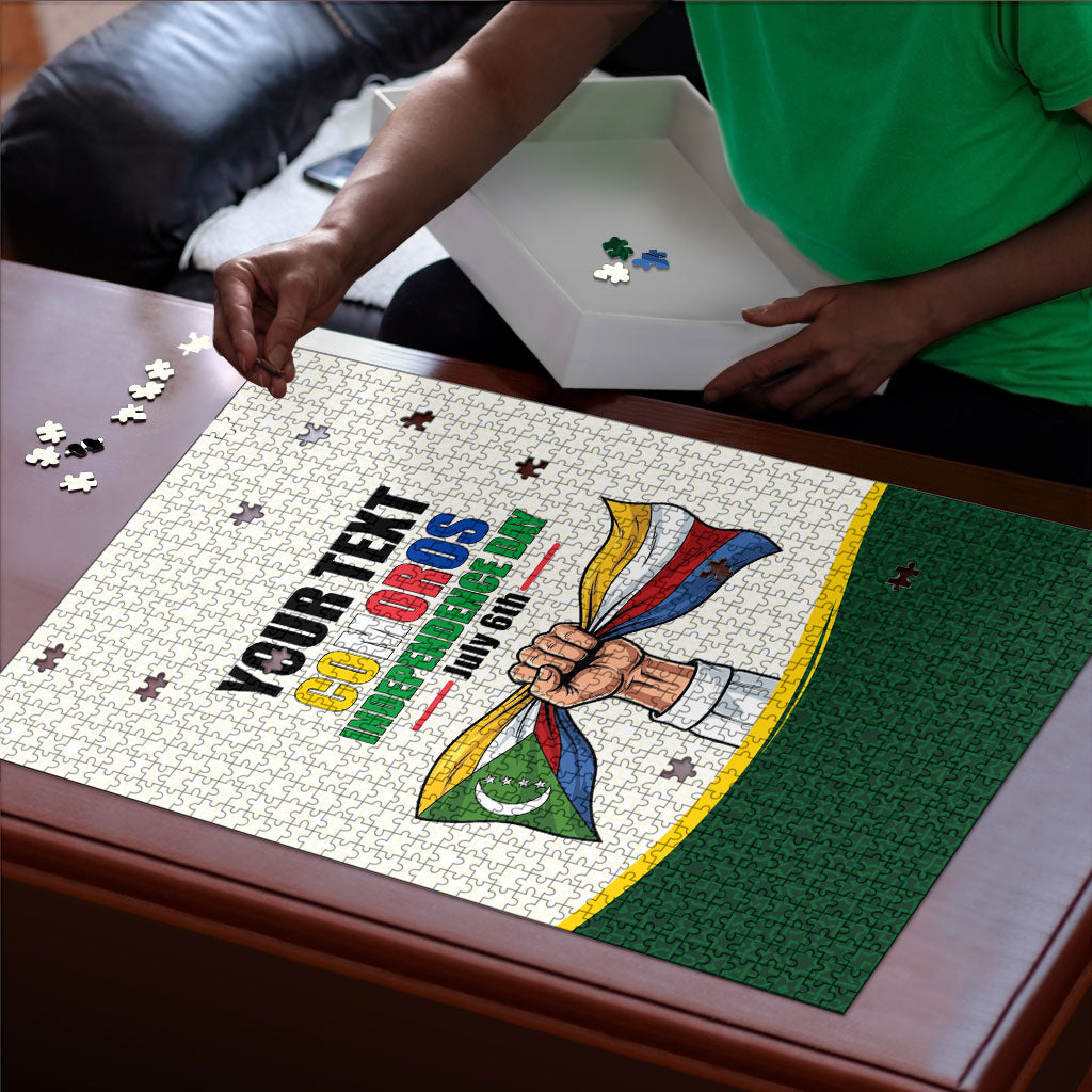 Personalized Comoros Independence Day Puzzle July 6th National Pride Flag Graphic With Heritage Emblem