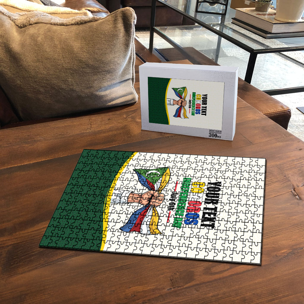 Personalized Comoros Independence Day Puzzle July 6th National Pride Flag Graphic With Heritage Emblem