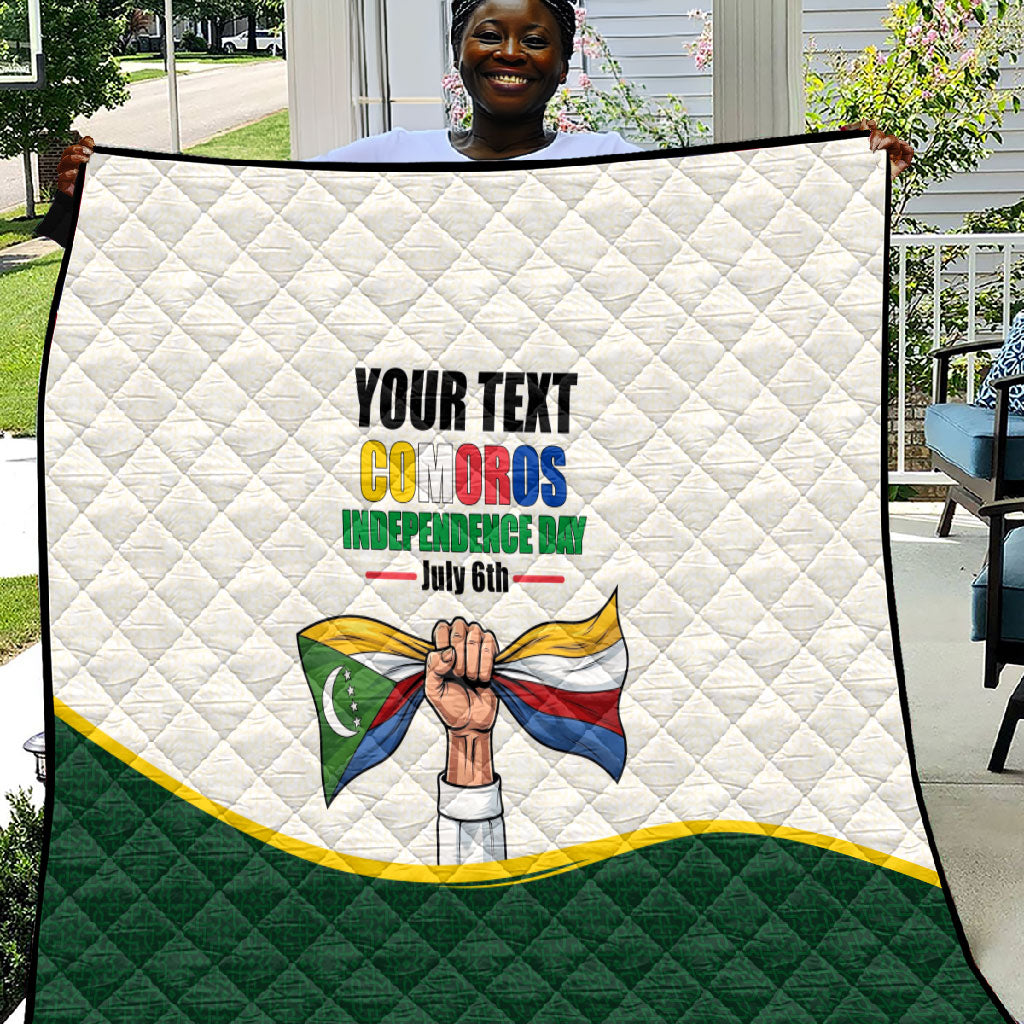Personalized Comoros Independence Day Quilt July 6th National Pride Flag Graphic With Heritage Emblem