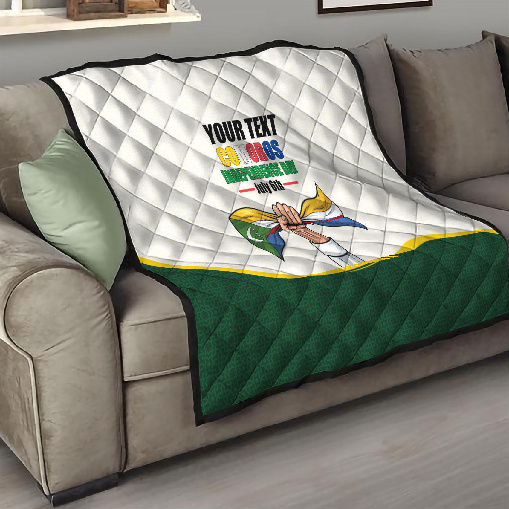 Personalized Comoros Independence Day Quilt July 6th National Pride Flag Graphic With Heritage Emblem