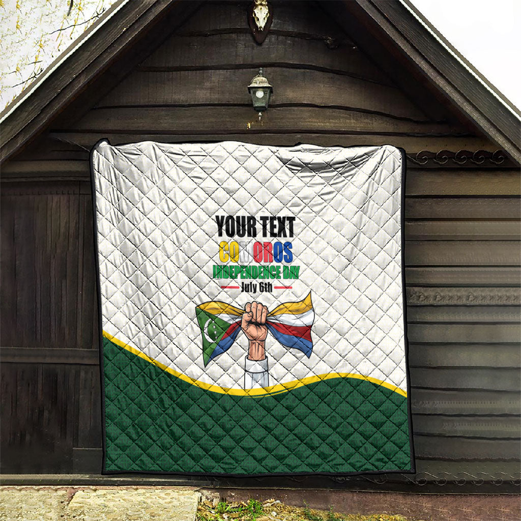 Personalized Comoros Independence Day Quilt July 6th National Pride Flag Graphic With Heritage Emblem