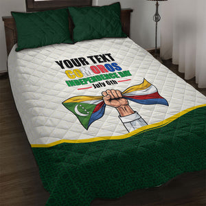 Personalized Comoros Independence Day Quilt Bed Set July 6th National Pride Flag Graphic With Heritage Emblem